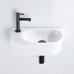 QeramiQ Fuente Ensemble lave-mains - 40x21,5x12cm - gauche - lisse - semi-rond - 1 trou de robinet - céramique - robinet de lave-mains noir mat - bouchon de vidage - siphon abaissé - blanc brillant SW1232790