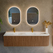 MONDIAZ KURVE-DLUX 165cm Meuble salle de bain avec module 25 D - couleur Walnut - 2 tiroirs - 1 porte - vasque STOR SMALL double / gauche - 2 trous de robinet - couleur Opalo SW1137697