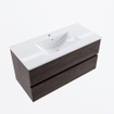 Mondiaz VICA Ensemble de meuble de salle de bain - 100cm - meuble sous-vasque marron foncé - 2 tiroirs - lavabo denia milieu - 1 trou de robinet - version haute de 60cm - blanc brillant SW1080227