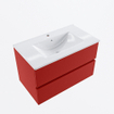 Mondiaz VICA Ensemble de meuble de salle de bain - 80cm - meuble sous-vasque fire - 2 tiroirs - lavabo denia milieu - 1 trou de robinet - version haute de 60cm - blanc brillant SW1080272