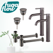 FugaFlow Eccelente Sobrado Kit robinet lavabo - pour double vasque - robinet rehaussé - bonde non-obturable - siphon design bas - Gunmetal PVD SW1124237