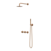IVY Pact Ensemble de douche de pluie - encastré - symmetry - 2 robinets d'arrêt - bras mural 40cm - pomme de douche slim 20cm - support avec sortie - flexible de douche 150cm - douchette barre - Cuivre brossé mat PVD SW1036488