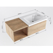 Mondiaz BUKLA Ensemble de meuble - 100x45x34cm - 0 trous de robinet - lavabo à droite - solid surface - Urban - sans poignée - 1 tiroir - Mélamine - Chêne blanchi SW705030