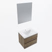 Mondiaz VICA ensemble de meuble de salle de bain - 60cm - meuble sous-vasque marron foncé gris - 2 tiroirs - lavabo denia milieu - 1 trou de robinet - couleur Blanc Brillant - miroir LED - version XL 60cm de haut SW1091993