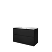 Proline Elegant Ensemble meuble de salle de bains - 100x46x62cm - lavabo en porcelaine Elegant - 0 trous de robinet - asymétrique - MDF laqué noir mat/blanc brillant SW349436