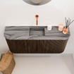 Mondiaz JOYA-DLUX 93.2cm toiletmeubel - ronding links en rechts kleur Walnut - Wastafel FAYE positie Midden Zonder kraangat kleur Sombra. SW1424773