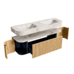 MONDIAZ THOR-DLUX 150cm meuble de salle de bains arrondi gauche + droite couleur Oak avec 1 tiroir et 2 portes. Vasque suspendue CLOUD Double 2 trous de robinet couleur Frappe. SW1464587