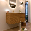 Mondiaz CIRO-DLUX Badkamermeubelset - 110x45x50cm - Solid surface wastafel Oza - 1 wasbak Links - 1 kraangat - 2 lades - Oak SW1531110