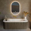Mondiaz KURVE Ensemble de meubles de salle de bains - 130x46x40cm - 1 tiroir - 2 portes - vasque solid surface - centrale - sans trou de robinet - Shadow SW1414228
