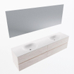 Mondiaz VICA ensemble de meuble de salle de bain - 200cm - meuble sous-vasque en aggloméré - 4 tiroirs - lavabo moon double - sans trous de robinet - couleur talc - miroir LED - version XL 60cm de haut SW1091475