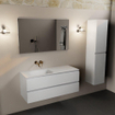 Mondiaz Aivy ensemble de meuble de salle de bains - 120x45x50cm - 0 trous de robinet - 1 vasque talc Solid surface - Gauche - 2 tiroirs - Avec miroir - MDF Talc SW892456