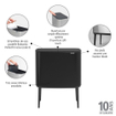 Brabantia Bo Touch Bin Poubelle - 3x11 litres - 3 seau intérieur en plastiques - matt black SW1117523