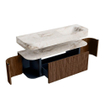 MONDIAZ THOR-DLUX 140cm meuble de salle de bains arrondi gauche + droite couleur Walnut avec 1 tiroir et 2 portes. Vasque suspendue CLOUD droite sans trou de robinet couleur Frappe. SW1463938