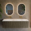 Mondiaz KURVE-DLUX Ensemble de meubles de salle de bains - 150x46x40cm - 2 tiroirs - lavabo solid surface - double - sans trou de robinet - Shadow SW1414410
