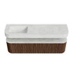 MONDIAZ THOR-DLUX 170cm badmeubel ronding links + rechts kleur Walnut met 1 lade en 2 deuren. Vrijhangende wastafel CLOUD Links zonder kraangat kleur Opalo. SW1465587