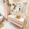 MONDIAZ VICA Ensemble meuble de salle de bains - 140cm - meuble bas rosee - 2 tiroirs - lavabo cloud gauche - sans trous de robinet - version haute 60cm - talc SW1083499