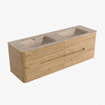 Mondiaz CIRO-DLUX Badkamermeubelset - 150x45x50cm - Solid surface wastafel Arena - 2 wasbak Dubbel - 2 kraangaten - 4 lades - Oak SW1531359