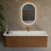 MONDIAZ KURVE-DLUX 145cm Meuble salle de bain avec module 25 G - couleur Walnut - 1 tiroir - 1 porte - vasque BIG LARGE droite - 1 trou de robinet - couleur Opalo SW1137670