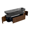 MONDIAZ THOR-DLUX 160cm meuble de salle de bains arrondi gauche + droite couleur Walnut avec 1 tiroir et 2 portes. Vasque suspendue CLOUD Droite 1 trou de robinet couleur Lava. SW1464995