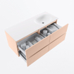 MONDIAZ VICA Ensemble meuble de salle de bains - 120cm - meuble bas rosee - 4 tiroirs - lavabo moon à droite - sans trous de robinet - version haute 60cm - talc SW1080410