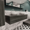 ENSEMBLE DE MEUBLE MONDIAZ LUSH - 150cm - 1 tiroir - lavabo BARCO - 2 vasques - 2 trous de robinet - anthracite SW409697