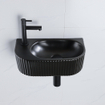 QeramiQ Fuente Ensemble de lavabo - 40x21.5x12cm - gauche - rainuré - demi-rond - 1 trou de robinet - céramique - robinet de lavabo noir mat - bonde - siphon abaissé - noir mat SW1232887