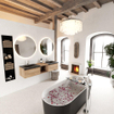 MONDIAZ BUKLA 160cm meuble de salle de bain avec module ouvert 40 couleur Chêne blanchi avec 2 tiroirs. Lavabo CLOUD double 2 trous de robinet couleur Urbain. SW1382097