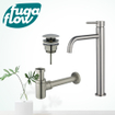 FugaFlow Eccelente Sobrado Slim Slim Kit mitigeur lavabo - robinet rehaussé - bonde clic clac - siphon design bas - PVD Inox brossé SW1124403