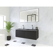 HR badmeubelen Matrix 3D Ensemble meuble de salle de bains 120cm 2 tiroirs sans poignée avec bande de préhension en couleur Noir mat avec lavabo Djazz double 2 trous de robinet noir mat SW857085