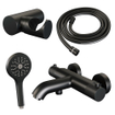 Brauer Black Carving Badkraan opbouw - douchegarnituur - 1 functie - 2 carving knoppen - handdouche rond 3 standen - mat zwart SW1164556