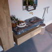 Mondiaz ALAN-DLUX Ensemble de meuble - 120cm - meuble Washed Oak mat - 2 tiroirs - Lavabo Cloud Lava suspendu - vasque Droite - 0 trous de robinet SW808913
