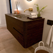 Mondiaz CIRO-DLUX Meuble de salle de bains - 120x45x50cm - Plan vasque solid surface Lava - 1 lavabo à droite - sans trous de robinetterie - 2 tiroirs - Noyer SW1530193