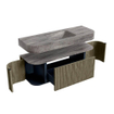 MONDIAZ THOR-DLUX 130cm badmeubel ronding links + rechts kleur Shadow met 1 lade en 2 deuren. Vrijhangende wastafel CLOUD Midden 1 kraangat kleur Oza. SW1463998