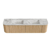 MONDIAZ KURVE-DLUX 180cm Meuble salle de bain avec module 25 G et D - couleur Oak - 2 tiroirs - 2 portes - vasque LEAF double - 2 trous de robinet - couleur Glace SW1137988