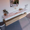 Mondiaz ALAN-DLUX Ensemble de meuble - 200cm - meuble Washed Oak mat - 2 tiroirs - Lavabo Cloud Glace suspendu - vasque Centre - 0 trous de robinet SW808768
