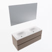 Mondiaz VICA ensemble de meuble de salle de bain - 120cm - meuble sous-vasque fumée - 2 tiroirs - lavabo lune double - 2 trous de robinet - couleur talc - miroir LED - version XL 60cm de haut SW1091600