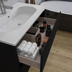 Adema Chaci Ensemble de meuble - 80x46x57cm - 1 vasque ovale en céramique blanche - 1 trou de robinet - 2 tiroirs - armoire de toilette - noir mat SW826889