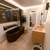 Mondiaz CIRO-DLUX Meuble de salle de bains - 140x45x50cm - Plan-vasque Solid Surface Saba - 1 lavabo à droite - 1 trou de robinetterie - 4 tiroirs - Chêne SW1531198