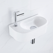 QeramiQ Fuente Ensemble de lavabo - 40x21.5x12cm - gauche - lisse - demi-rond - 1 trou de robinet - céramique - robinet de lavabo chrome - bouchon de vidange - siphon abaissé - blanc brillant SW1232776