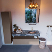 Mondiaz ALAN-DLUX Ensemble de meuble - 130cm - meuble Smoke mat - 2 tiroirs - Lavabo Cloud Lava suspendu - vasque Droite - 1 trou de robinet SW808169