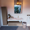 Mondiaz ALAN-DLUX Ensemble de meuble - 120cm - meuble Smoke mat - 2 tiroirs - Lavabo Cloud Glace suspendu - vasque Droite - 1 trou de robinet SW805932