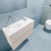 MONDIAZ ADA Toiletmeubel - 80x30x50cm - 0 kraangaten - 2 lades - linen mat - wasbak links - Solid surface - Wit SW472731