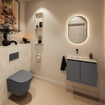 MONDIAZ TURE-DLUX Meuble toilette - 60cm - Dark Grey - EDEN - vasque Ostra - position gauche - sans trou de robinet SW1104857