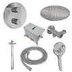 BRAUER Chrome Carving douche de pluie encastrée thermostatique - 3 voies - rond - set 84 - tête de douche 30cm - bras de plafond - douchette 3 jets - flexible de douche - coude de raccordement mural - chrome SW1159001