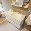 MONDIAZ VICA-DLUX Ensemble meuble de salle de bains - 100cm - meuble bas linen - 2 tiroirs - lavabo encastré cloud à droite - 1 trou de robinet - version haute 60cm - frape SW1088938
