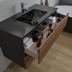 Adema Industrial 2.0 Ensemble de meuble 100x45x55cm avec vasque noire en céramique 1 trou de robinet avec trop-plein et miroir bois/noir SW816097