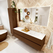 Mondiaz Vica ensemble de meuble de salle de bain - 160cm - meuble sous-vasque repos - 4 tiroirs - lavabo moon droite - 1 trou de robinet - couleur talc - miroir LED - version XL 60cm haut SW1091291