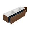 MONDIAZ KURVE-DLUX 165cm Meuble salle de bain avec module 25 D - couleur Walnut - 2 tiroirs - 1 porte - vasque STOR SMALL double / gauche - sans trou de robinet - couleur Opalo SW1137677