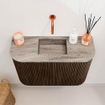 Mondiaz JOYA-DLUX 63.2cm toiletmeubel - ronding links en rechts kleur Walnut - Wastafel FAYE positie Midden Zonder kraangat kleur Oza. SW1424603