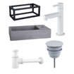 FugaFlow Eccelente Pietra ensemble de lavabo - 40x22x23,5cm - 1 trou de robinet - cadre noir - robinet de lavabo blanc mat - béton SW1469204